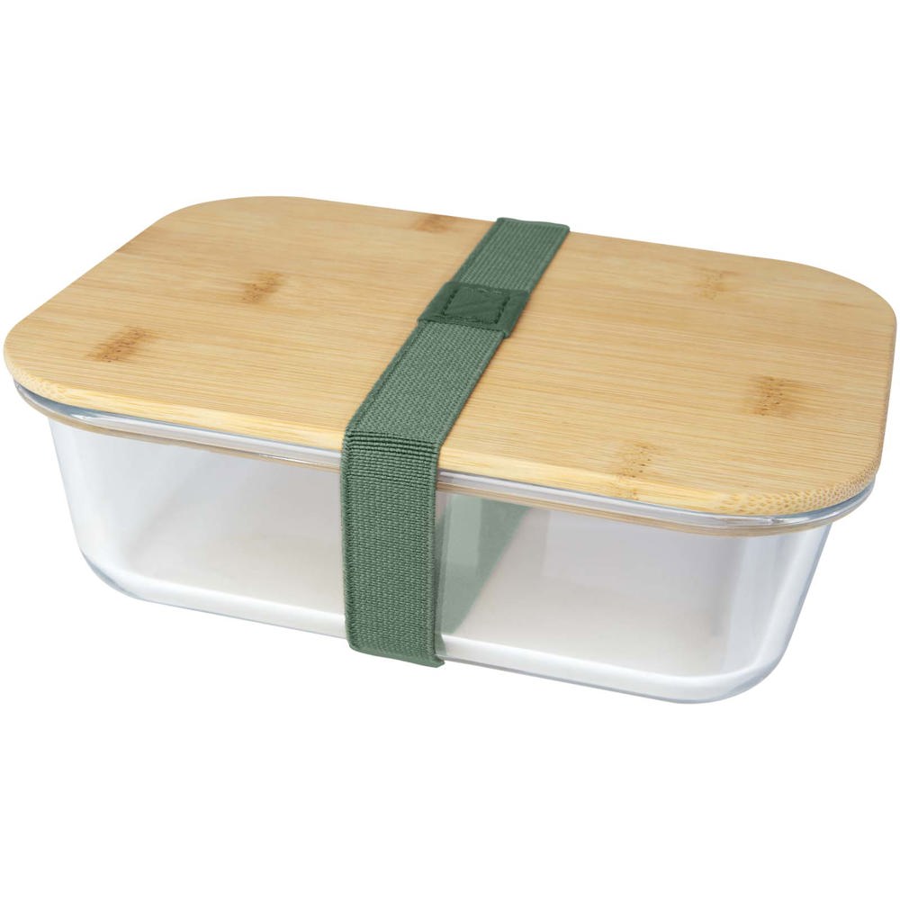 Roby 1000 ml glazen lunchbox met bamboe deksel - bedrukt of onbedrukt verkrijgbaar - Gemêleerd groen