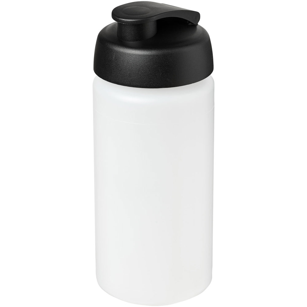 Baseline® Plus grip 500 ml sportfles met flipcapdeksel - met logo of onbedrukt bestellen - Transparent, Zwart
