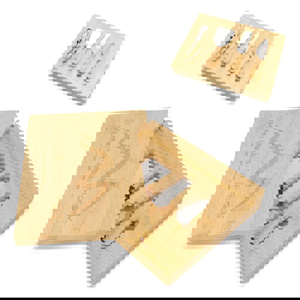 4 stuks bamboe kaas- en wijnset - bedrukt of onbedrukt verkrijgbaar