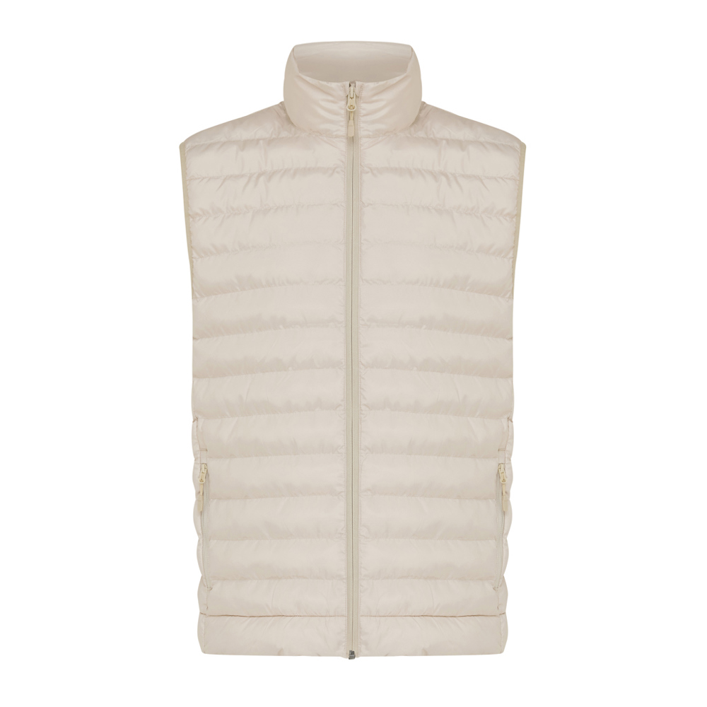 IQONIQ Meru heren gerecycled polyester bodywarmer - met logo of onbedrukt bestellen - beige (± PMS 13-0907 TCX)
