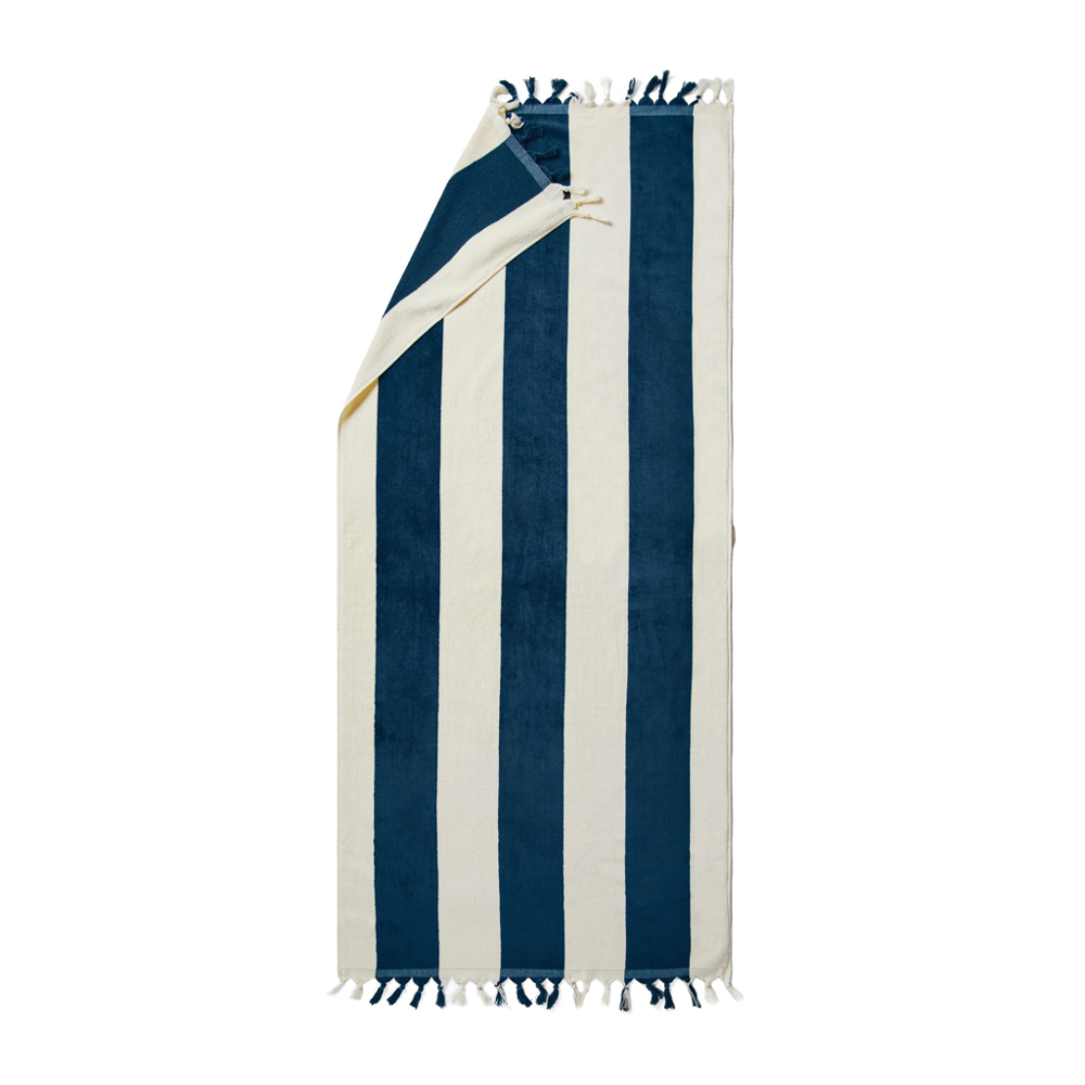 VINGA Valmer strand handdoek - met logo of onbedrukt bestellen - donkerblauw, beige (± PMS 19-4324 TPG/ ± PMS 11-0606 TCX)