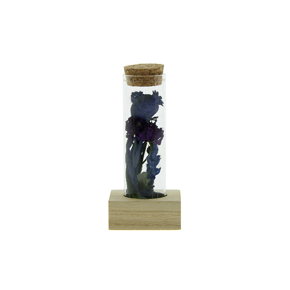 Dried Flowers - Single tube & wood - voor bedrijven en relatiegeschenken - donkerblauw