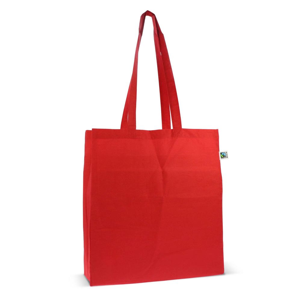 Fairtrade katoenen tas gekleurd lang 140g/m² 38x10x42cm - voor bedrijven en relatiegeschenken - rood