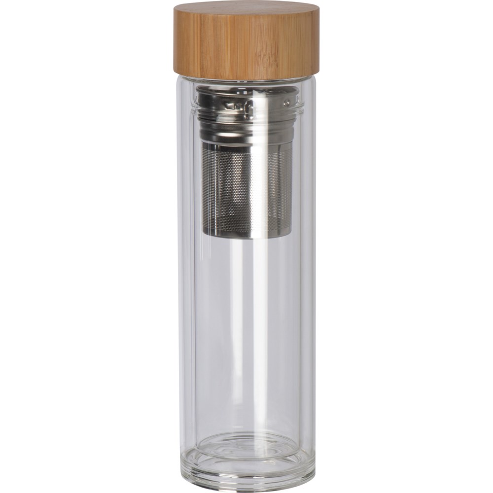 420 ml dubbelwandige glazen fles met bamboo deksel - kopen of bedrukken