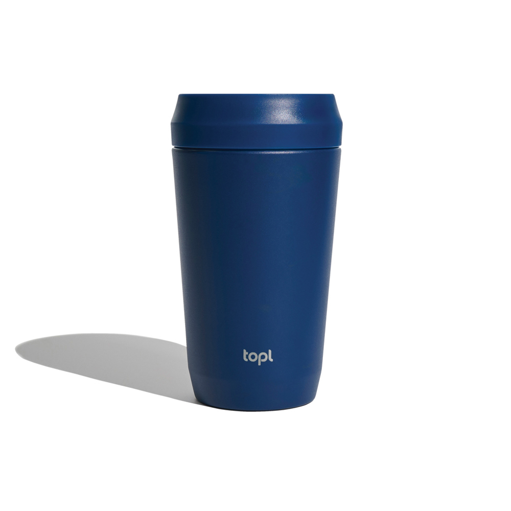 Topl Recycled RVS To Go beker gepatenteerd 360 Lid 354ml - voor bedrijven en relatiegeschenken - donkerblauw (± PMS 2767C)