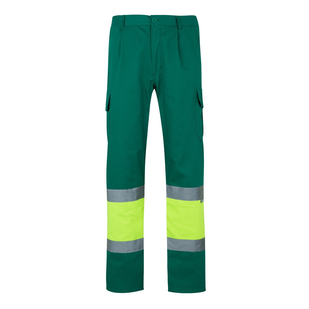 VL POSEIDON. Tweekleurige keperbroek met meerdere zakken (210g/m²), van katoen (20%) en polyester (80%) - voor - Groen, Geel