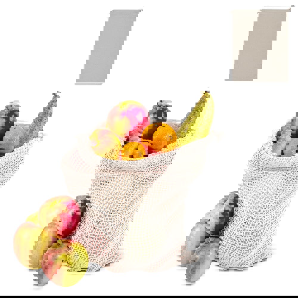 Herbruikbaar groente & fruit zakje OEKO-TEX® katoen ecru 25x30cm - met logo of onbedrukt bestellen