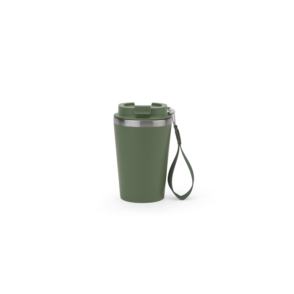 SPITZ. Reisbeker van roestvrij staal (90% gerecycled) en buitenwand van PP, met matte afwerking 440 mL - kopen - Olijfgroen