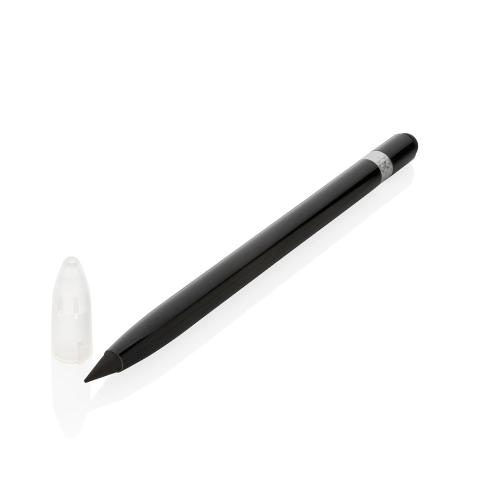 Aluminium inktloze pen met gum - voor bedrijven en relatiegeschenken - zwart (± PMS Black)