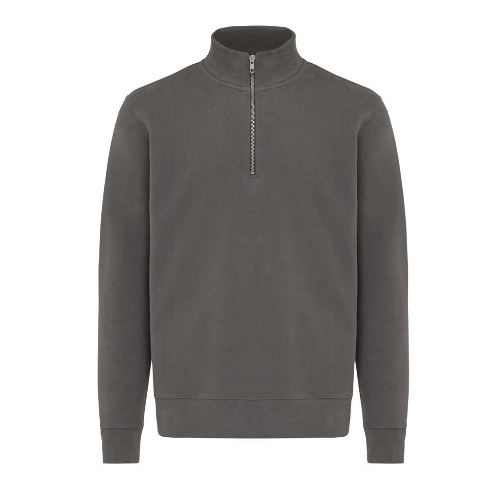IQONIQ Elgon gerecycled katoen sweater met kwartritssluiting - voor bedrijven en relatiegeschenken - antraciet (± PMS 19-3900 TCX)
