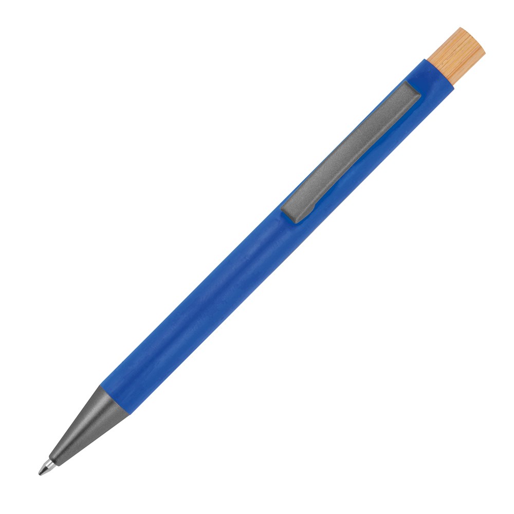 Pen van gerecycled aluminium met bamboe drukker - met logo of onbedrukt bestellen - blauw