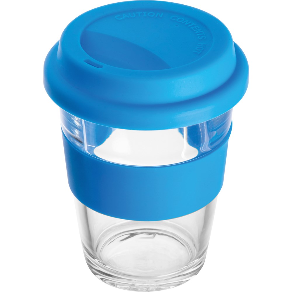 Beker van glas, 300 ml inhoud - voor bedrijven en relatiegeschenken - blauw