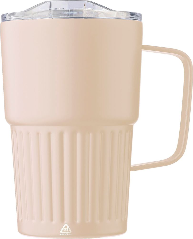 Gerecyclede roestvrijstalen to go mok (450 ml) Calo - met logo of onbedrukt bestellen - Beige