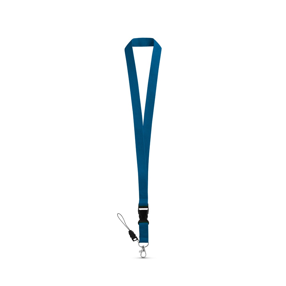ANQUETIL. Polyester lanyard met metalen karabijnhaak - voor bedrijven en relatiegeschenken - Blauw