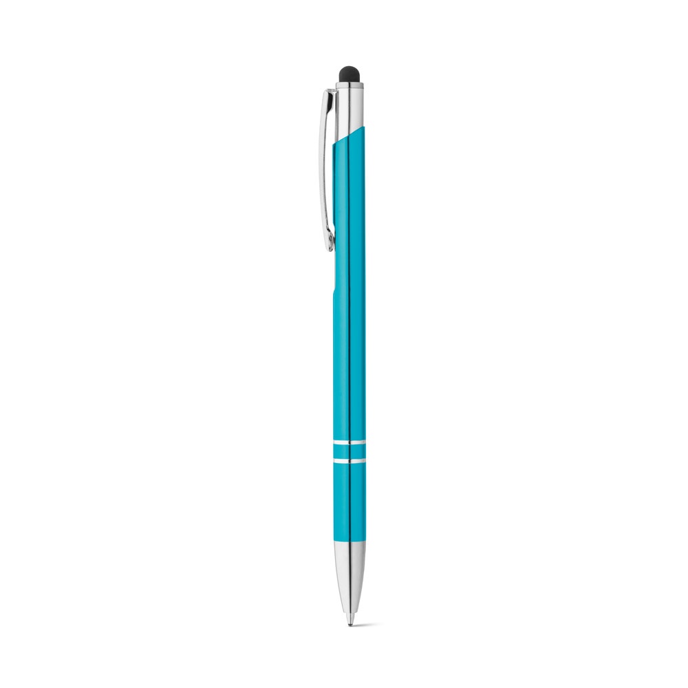 GALBA. Aluminium balpen met touch tip en clip - met logo of onbedrukt bestellen - licht blauw