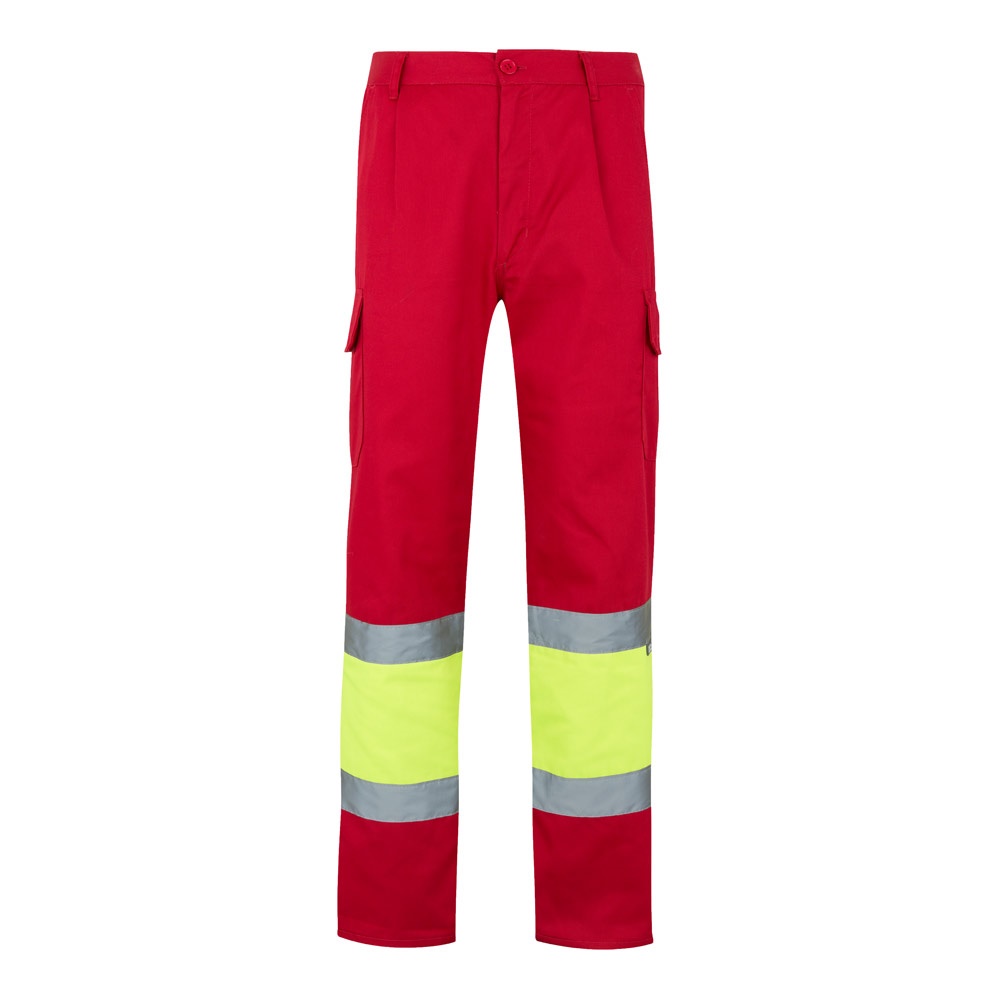 VL POSEIDON. Tweekleurige keperbroek met meerdere zakken (210g/m²), van katoen (20%) en polyester (80%) - voor - Rood, Geel