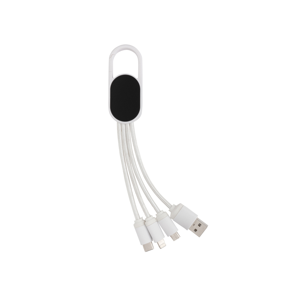 4-in-1 kabel met karabijnhaak - met logo of onbedrukt bestellen - wit (± PMS White)