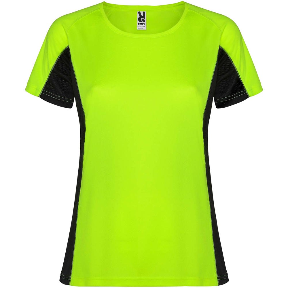 Shanghai sportshirt met korte mouwen voor dames - voor bedrijven en relatiegeschenken - Fluor groen, Zwart