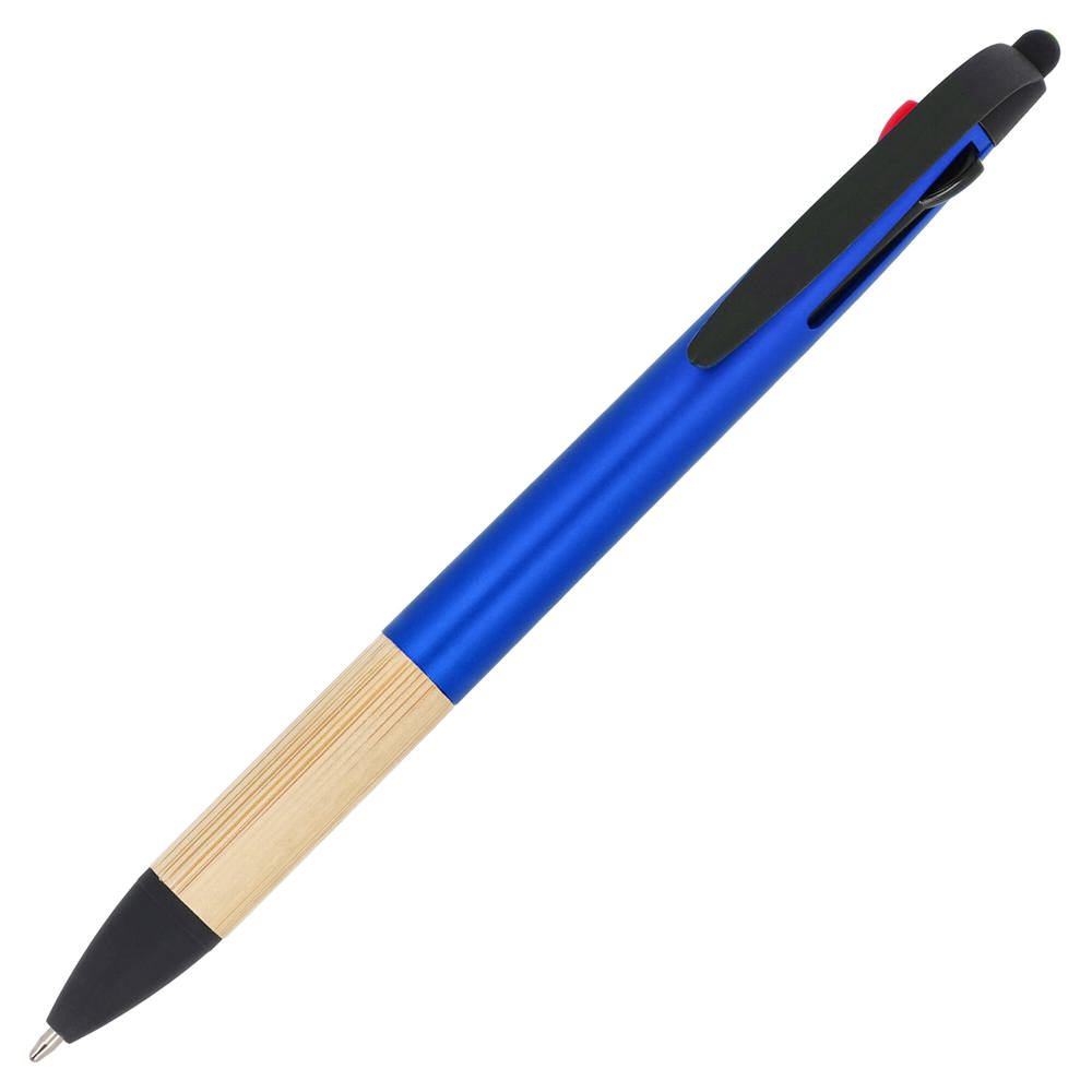 3-kleuren pen met bamboe grip - bedrukt of onbedrukt verkrijgbaar - blauw