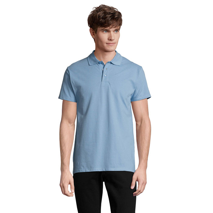 SPRING II - SPRING II HEREN Polo 210g - met logo of onbedrukt bestellen - Sky Blue Pique