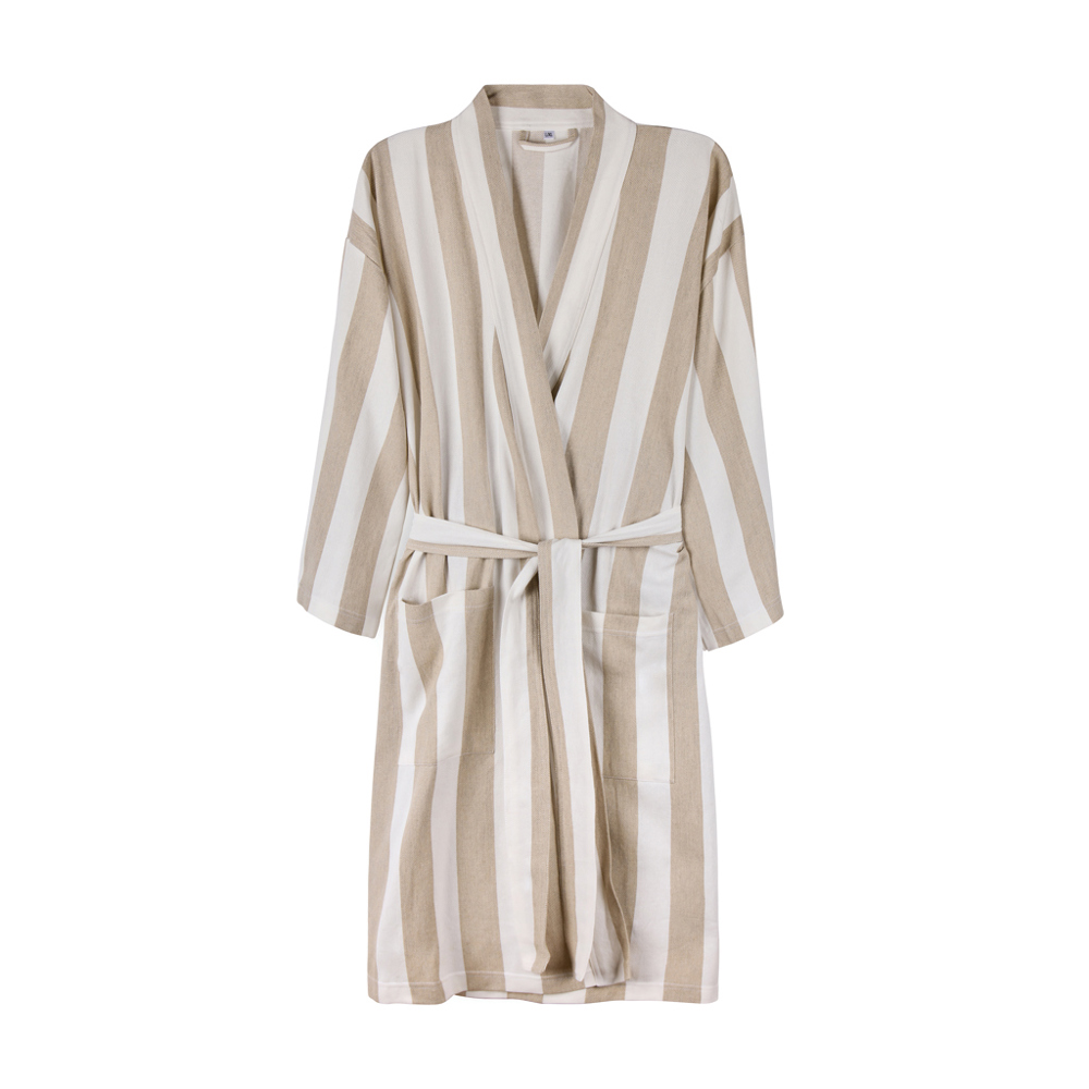 VINGA Ornos GRS katoenen hamam badjas L/XL - voor bedrijven en relatiegeschenken - beige, wit (± PMS 13-0401 TPG/ ± PMS White)