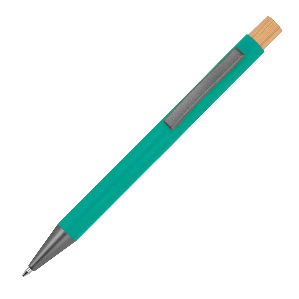 Pen van gerecycled aluminium met bamboe drukker - met logo of onbedrukt bestellen - turquoise