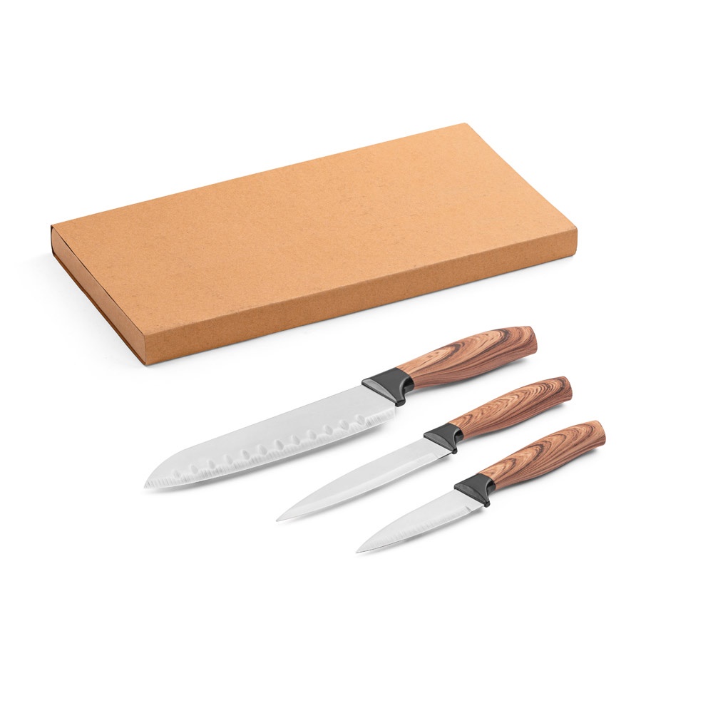 BAHARAT. Set van 3 keukenmessen met roestvrijstalen lemmeten en ergonomische handgrepen