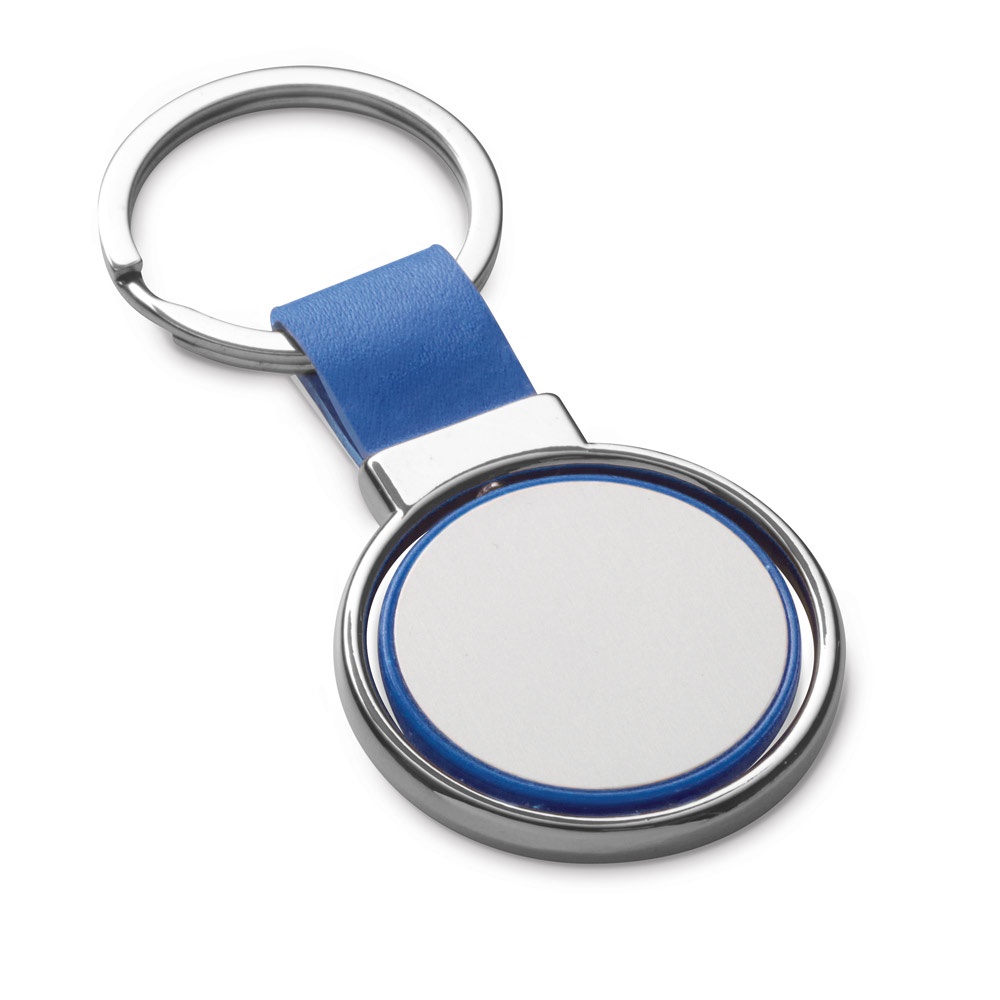ALBRIGHT. Metalen en PU sleutelhanger geschikt voor personalisatie door doming - met logo of onbedrukt - Blauw