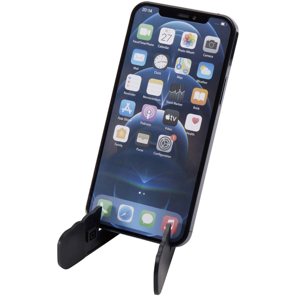 Buna opvouwbare standaard voor tablet en telefoon van gerecycled plastic - met logo of onbedrukt bestellen