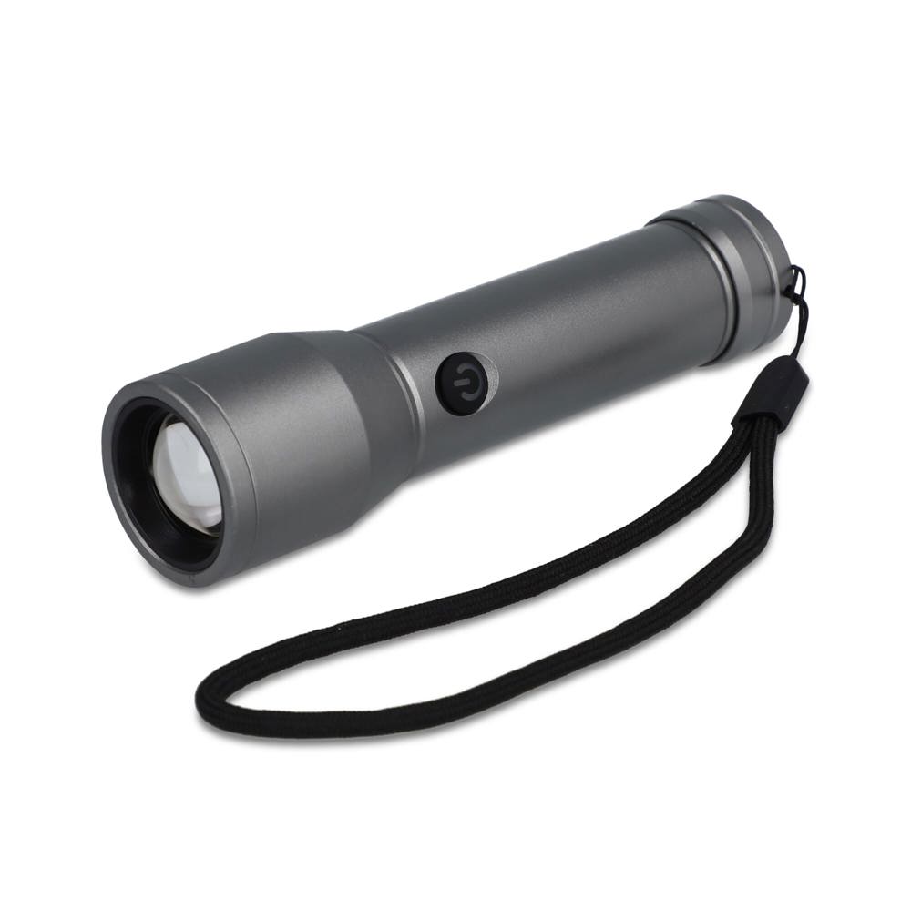 Oplaadbare IPX4-zaklamp van gerecycled aluminium - kopen of bedrukken - zilver