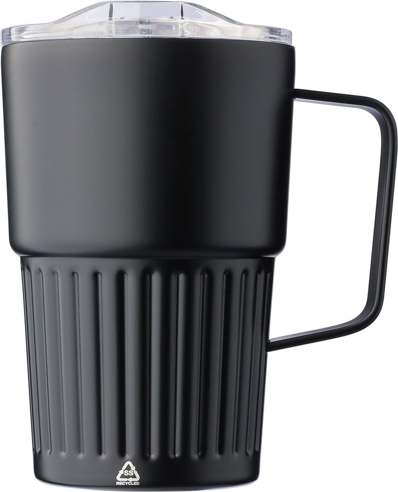 Gerecyclede roestvrijstalen to go mok (450 ml) Calo - met logo of onbedrukt bestellen - Zwart
