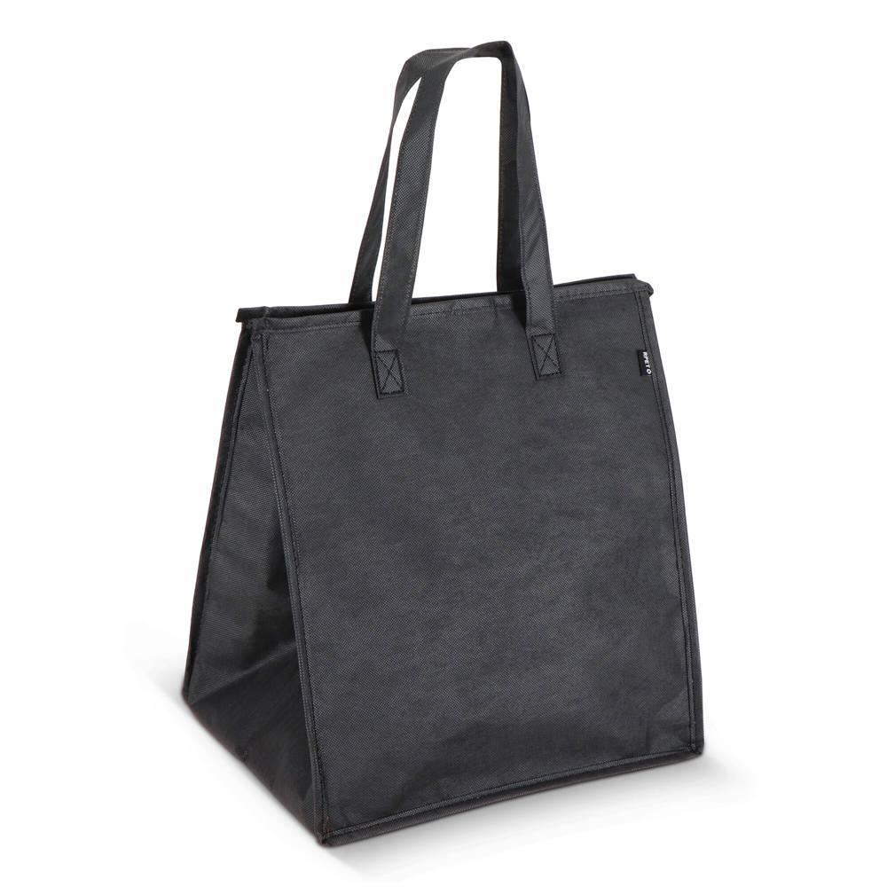 R-PET koeltas, non-woven, 33 x 25,5 x 37 cm, 75 g/m² - met logo of onbedrukt bestellen - zwart