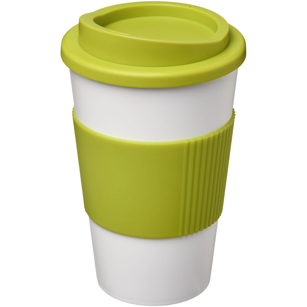 Americano® 350 ml geïsoleerde beker met grip - kopen of bedrukken - Wit, Lime