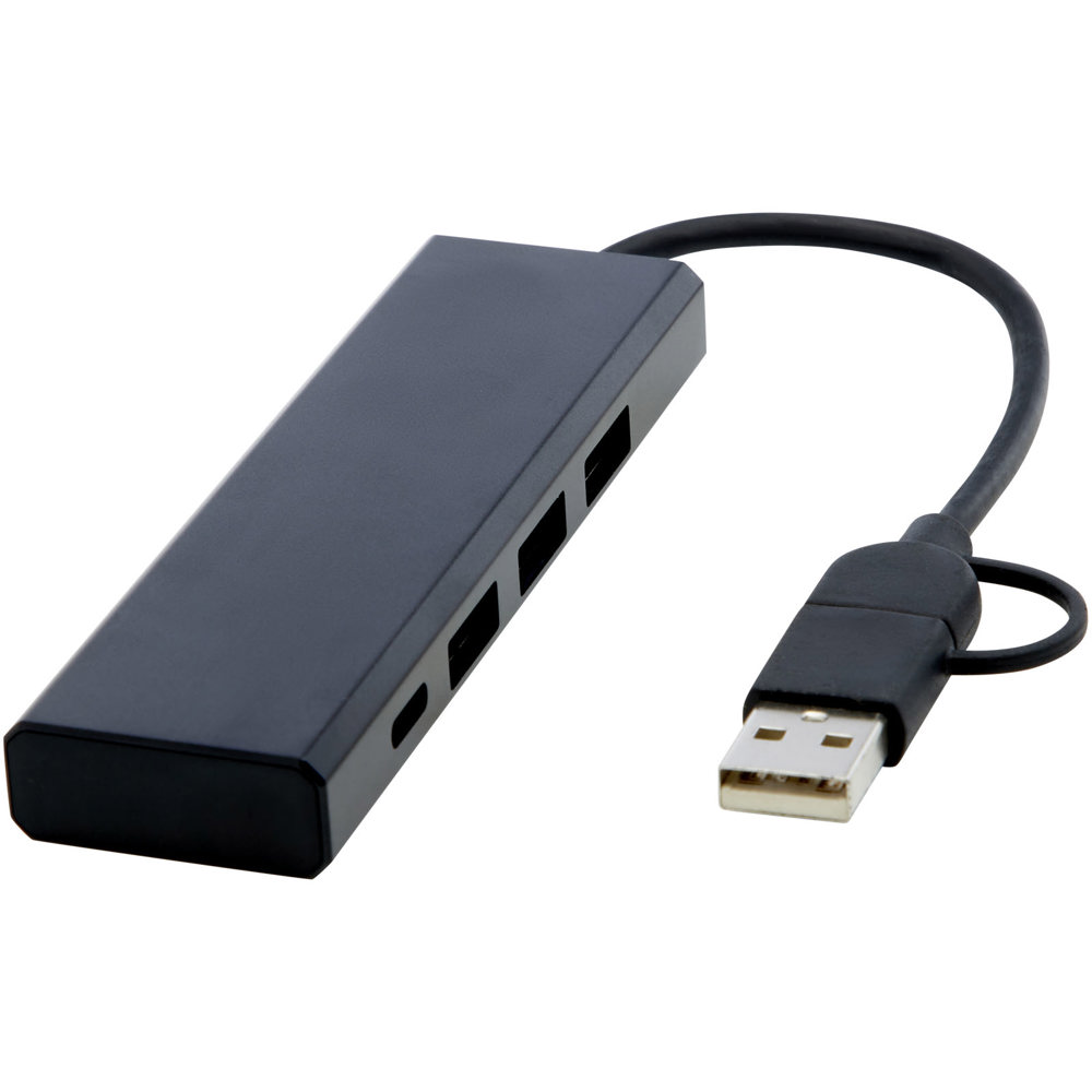 Rise USB 2.0 hub van RCS gerecycled aluminium - bedrukt of onbedrukt verkrijgbaar