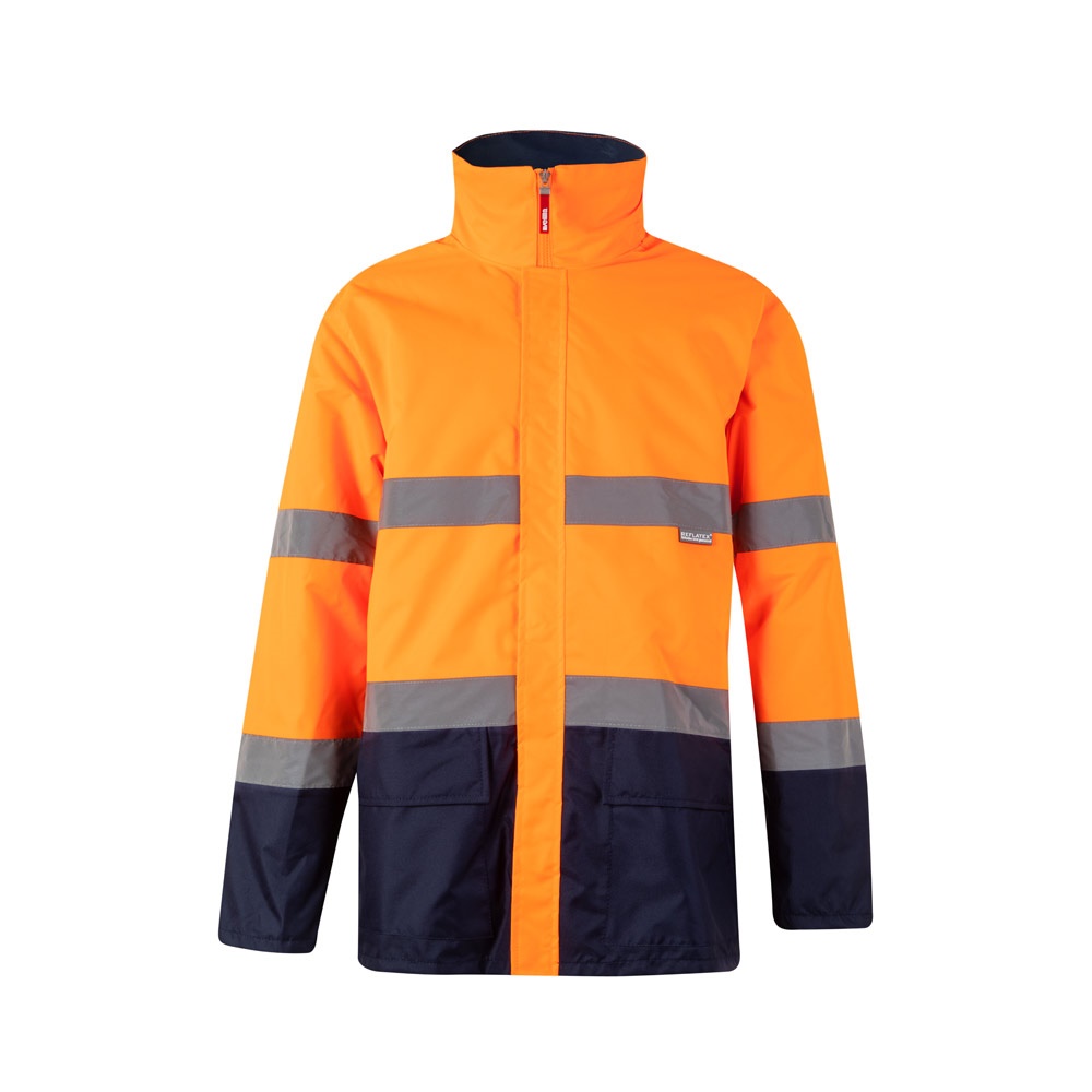 VL THEMIS LARGE. Tweekleurige parka (190g/m²) van polyester (100%) met PU-coating - voor bedrijven en - Marineblauw, Oranje
