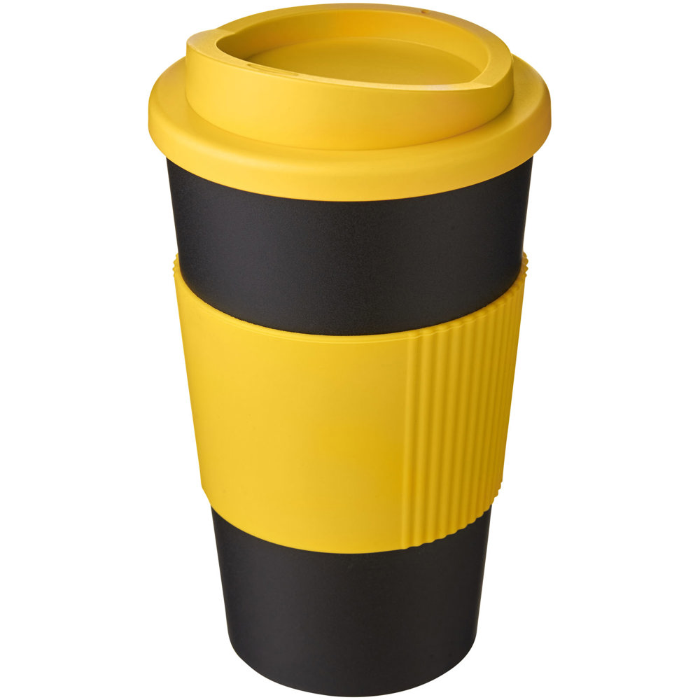 Americano® 350 ml geïsoleerde beker met grip - kopen of bedrukken - Zwart, Geel