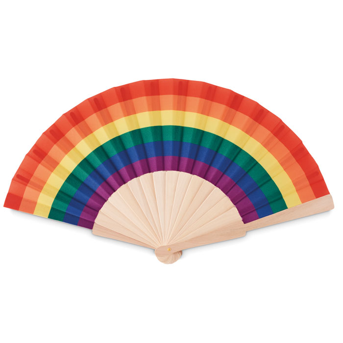 BOWFAN - Houten regenboog handwaaier - voor bedrijven en relatiegeschenken