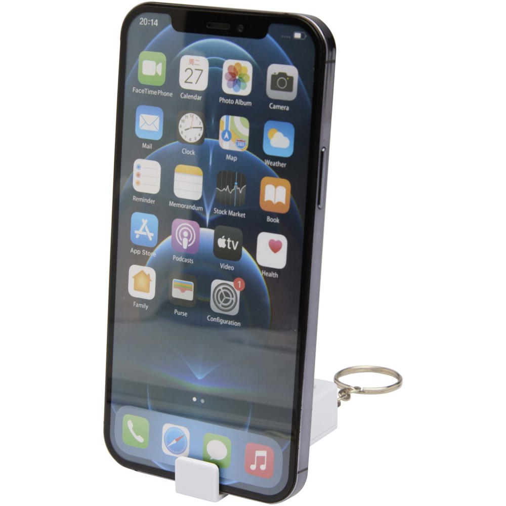 Aggia telefoonstandaard van gerecycled plastic met fidgetspeeltje - kopen of bedrukken - Wit