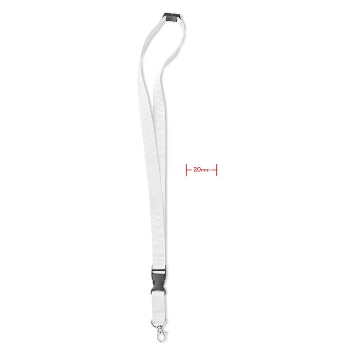 LANY - Lanyard, metalen haak. 20 mm - voor bedrijven en relatiegeschenken - Wit