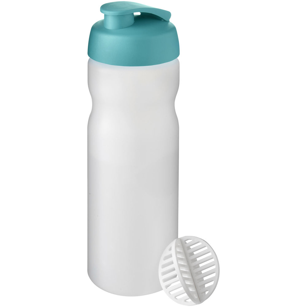 Baseline® Plus 650 ml sportfles met shaker bal - met logo of onbedrukt bestellen - Aqua, Mat helder