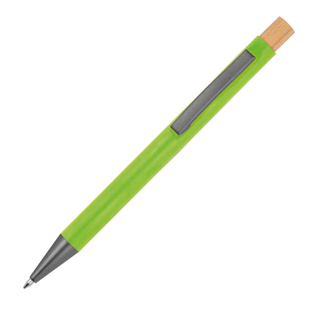 Pen van gerecycled aluminium met bamboe drukker - met logo of onbedrukt bestellen - Appelgroen