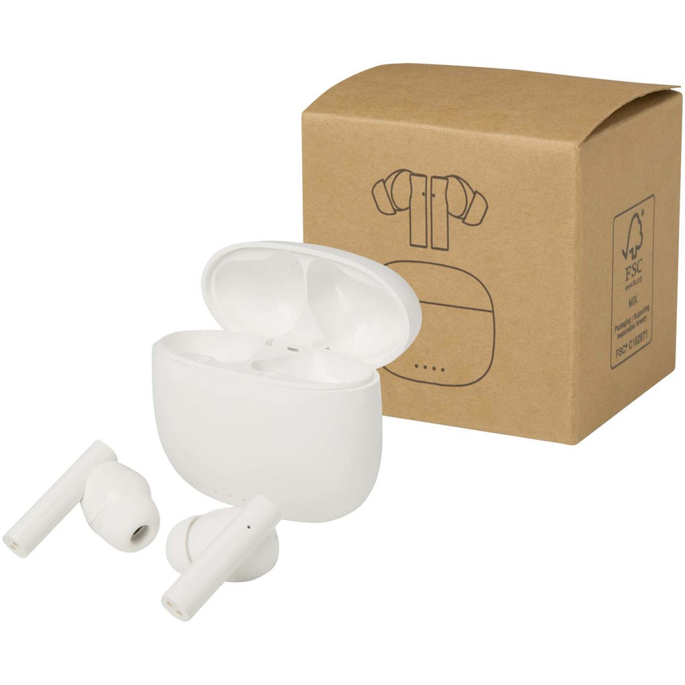Alterf gerecycleerde plastic True Wireless Bluetooth®-oordopjes met siliconen oordopjes - bedrukt of onbedrukt - Wit