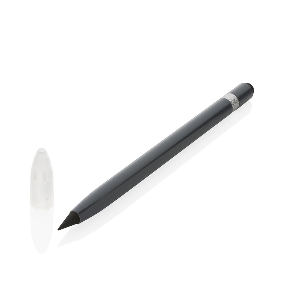 Aluminium inktloze pen met gum - voor bedrijven en relatiegeschenken - grijs (± PMS 425)