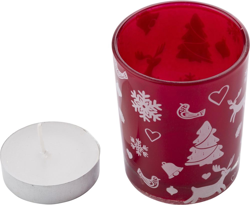 Glazen kaarsenhouder met kerstdecoratie Kirsten - bedrukt of onbedrukt verkrijgbaar