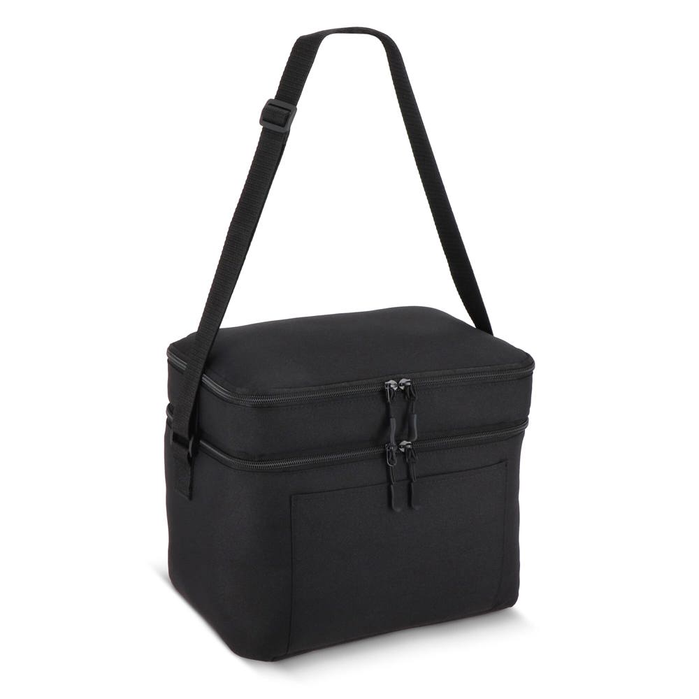 600D gerecycled PET koeltas met twee vakken 30 x 20 x 25 cm 12 L - met logo of onbedrukt bestellen - zwart