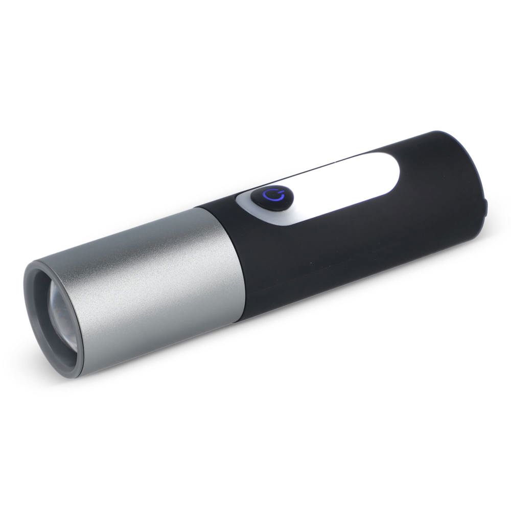 Oplaadbare 10 W LED-zaklamp met zoomfunctie 300 lm - kopen of bedrukken - Zwart