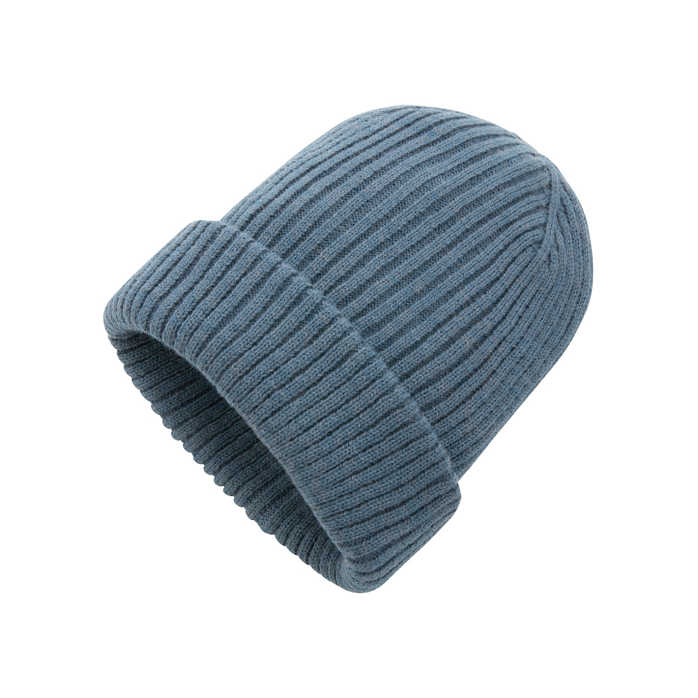 Impact AWARE™ Polylana® dubbel gebreide beanie - met logo of onbedrukt bestellen - Sage blue (± PMS 18-3918TCX)