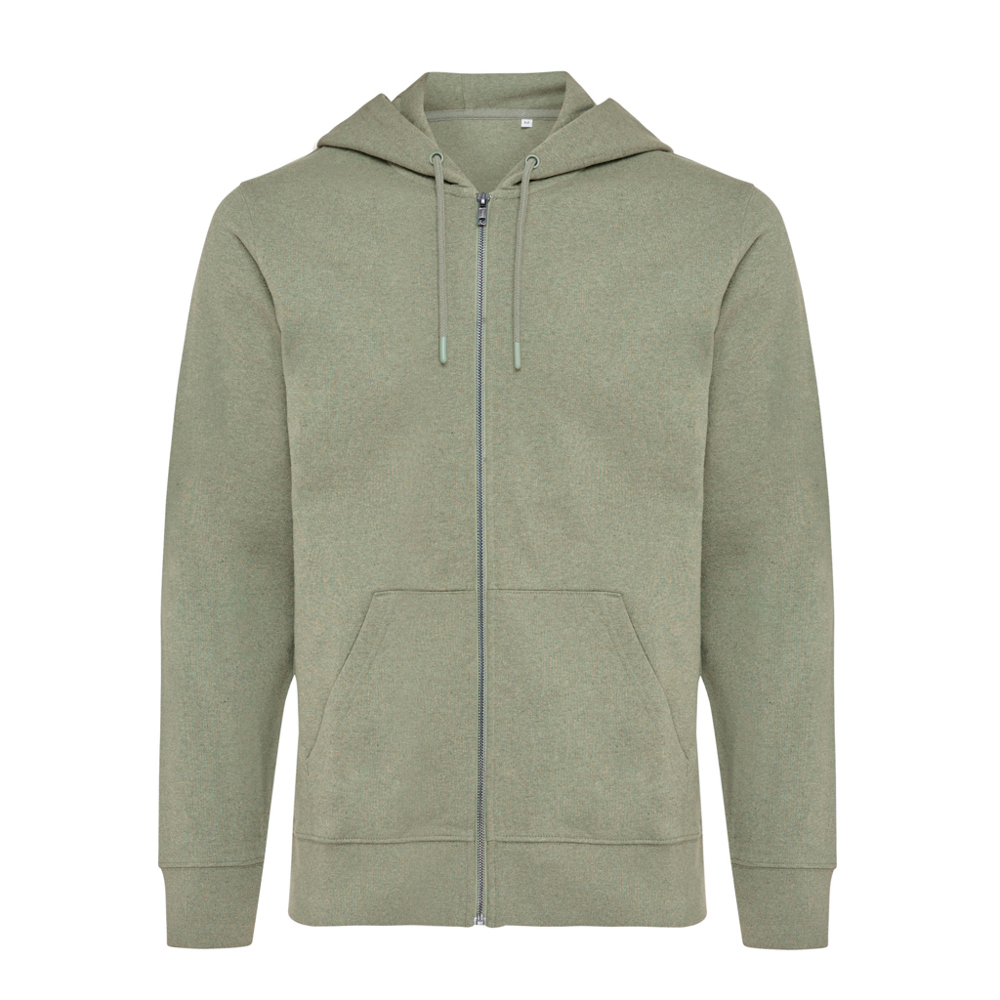 IQONIQ Abisko gerecycled katoen hoodie met rits - met logo of onbedrukt bestellen - heather green (± PMS heather green)