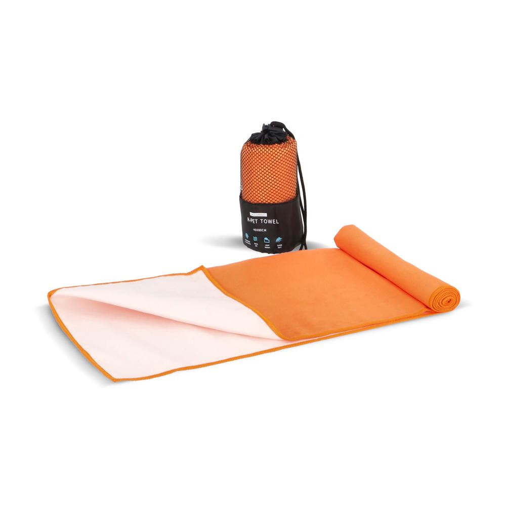 R-PET sneldrogende sport handdoek 40x80cm met etui (200g/m²) sublimatie - oranje