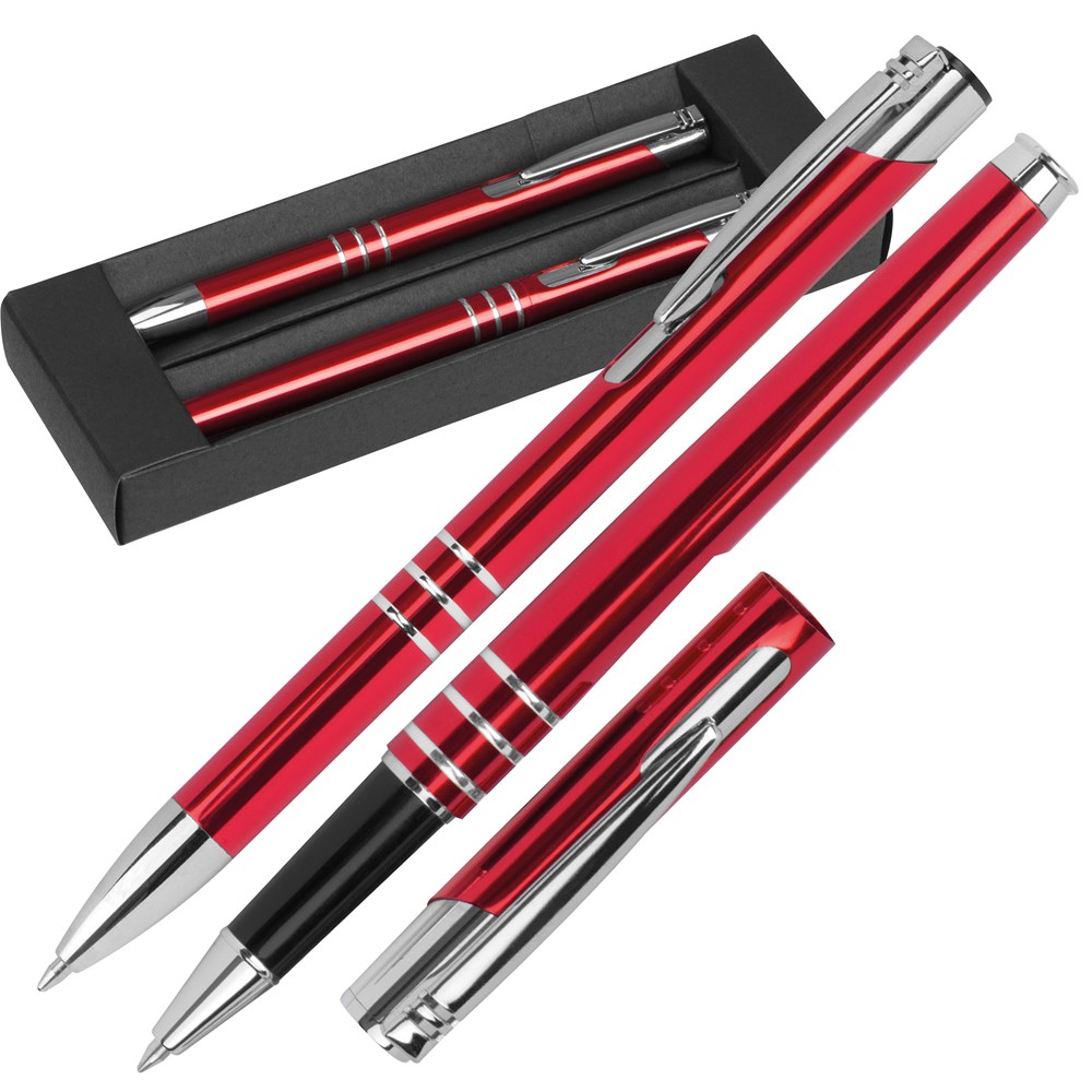 Aluminium schrijfset met een pen en rollerbal - kopen of bedrukken - Rood
